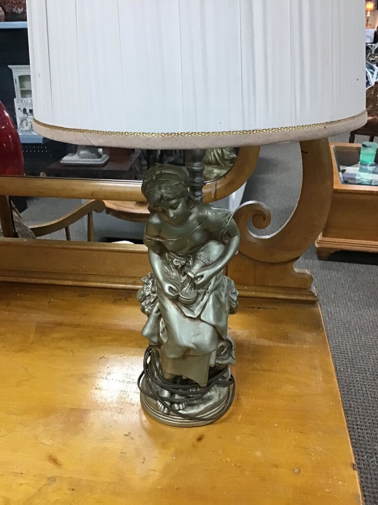 Antique Bronze Table Lamp with Figurine Base