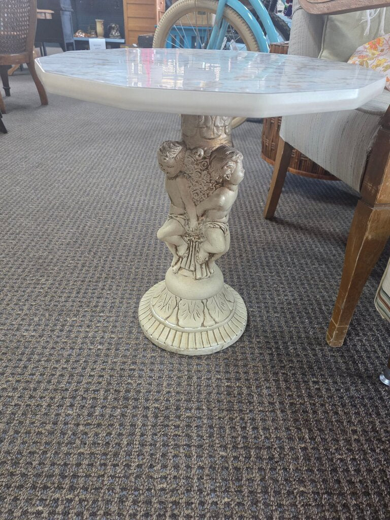 Antique Style Pedestal Table with Marble Top