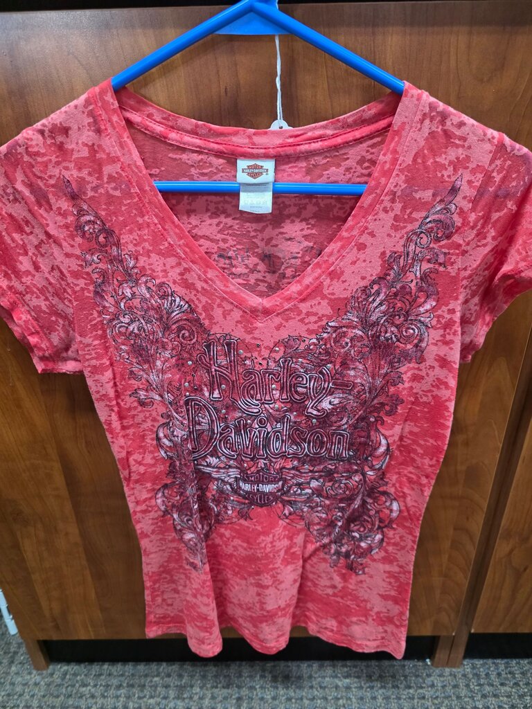 Harley Davidson Women's Red Graphic V-Neck T-Shirt