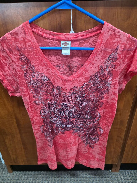 Harley Davidson Women's Red Graphic V-Neck T-Shirt
