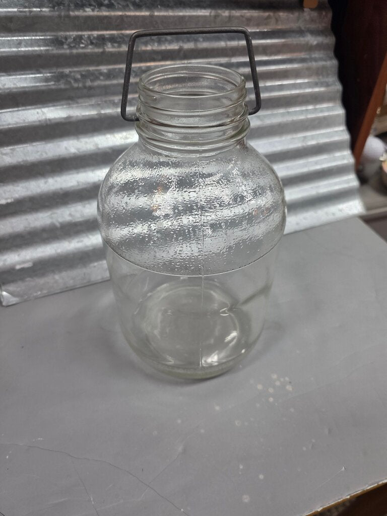 Vintage Glass Milk Bottle with Metal Handle