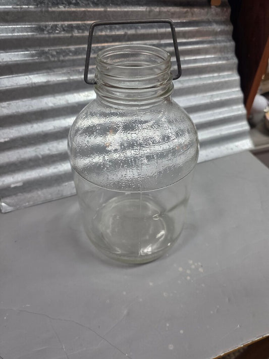 Vintage Glass Milk Bottle with Metal Handle