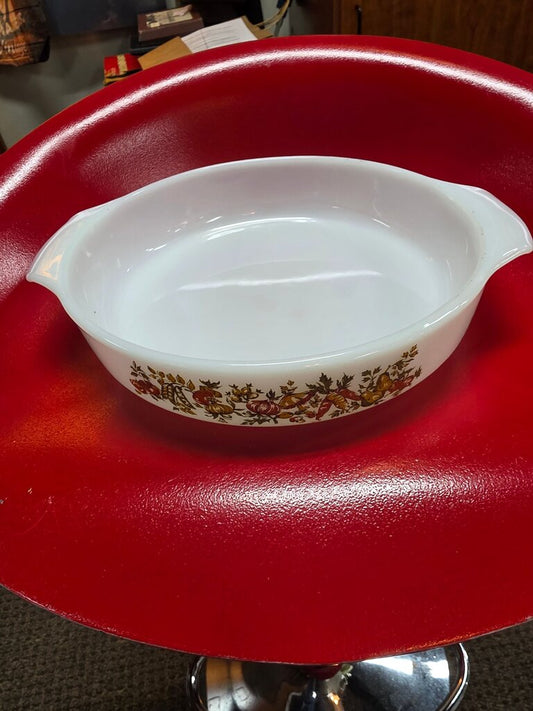 Vintage White Casserole Dish with Floral Design