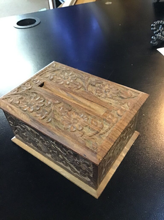 Vintage Carved Wooden Cigarette Decorative Box