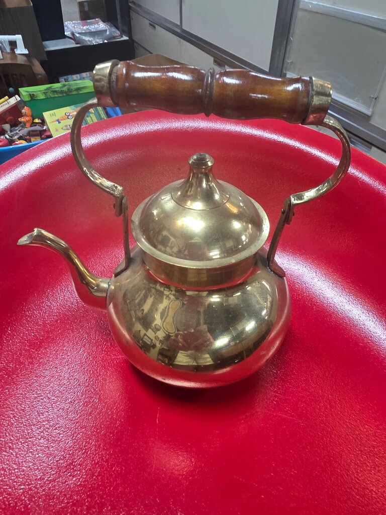 Vintage Brass Kettle with Wooden Handle