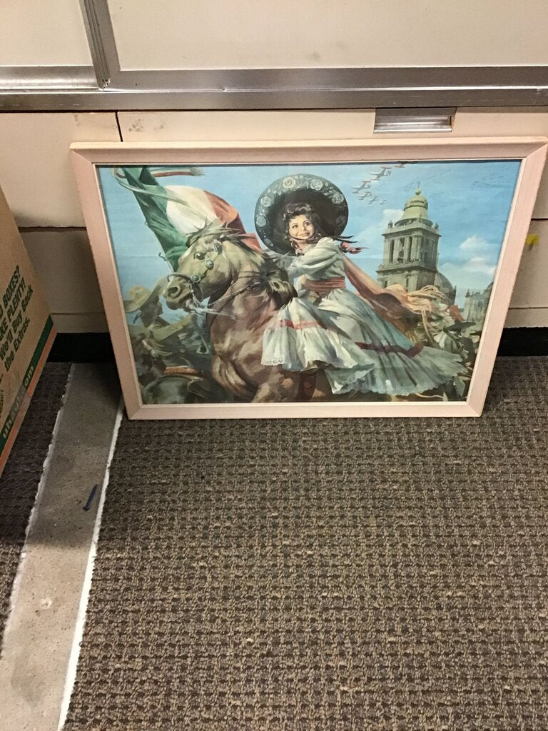 Framed Vintage Artwork of a Girl on a Horse