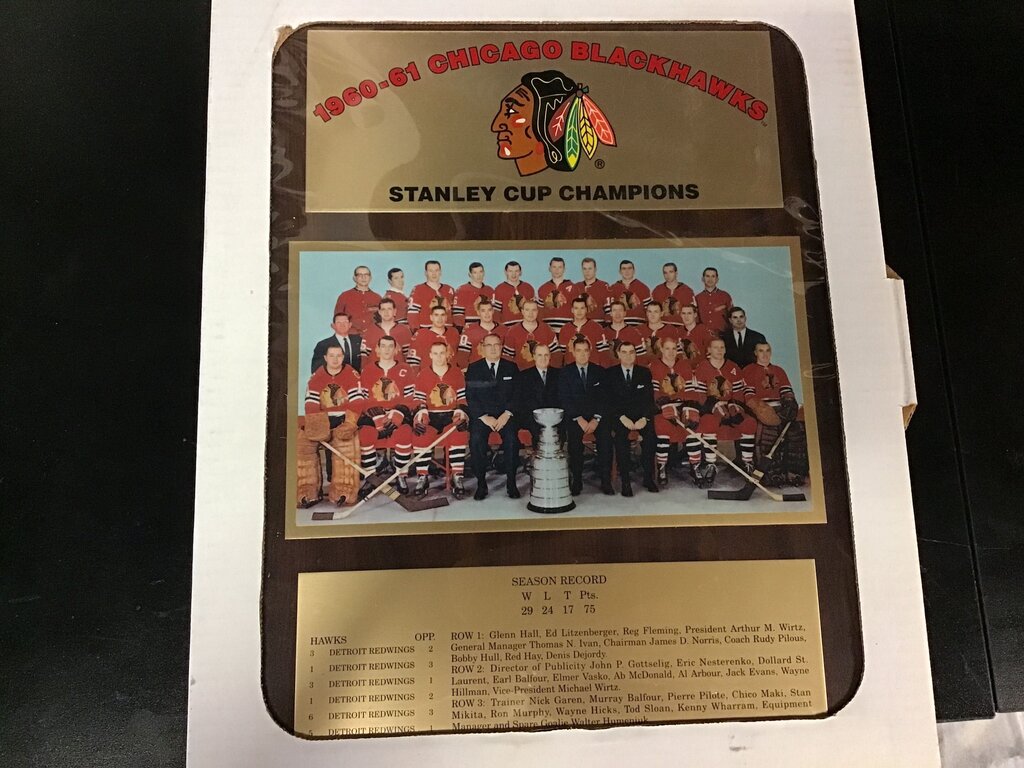 1960-61 Chicago Blackhawks Stanley Cup Champions Plaque