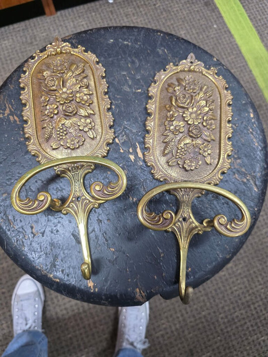 Antique Brass Floral Coat Hooks