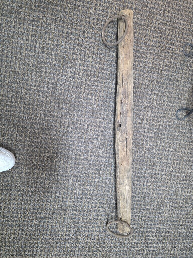 Vintage Wooden Tool with Metal Rings