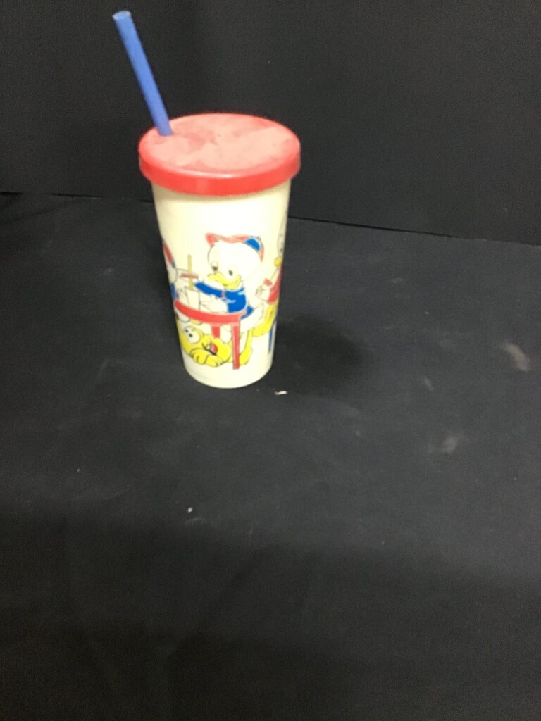 Vintage Children's Cup with Red Lid and Straw