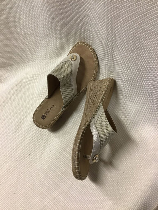 Womens Silver and Beige Wedge Sandals