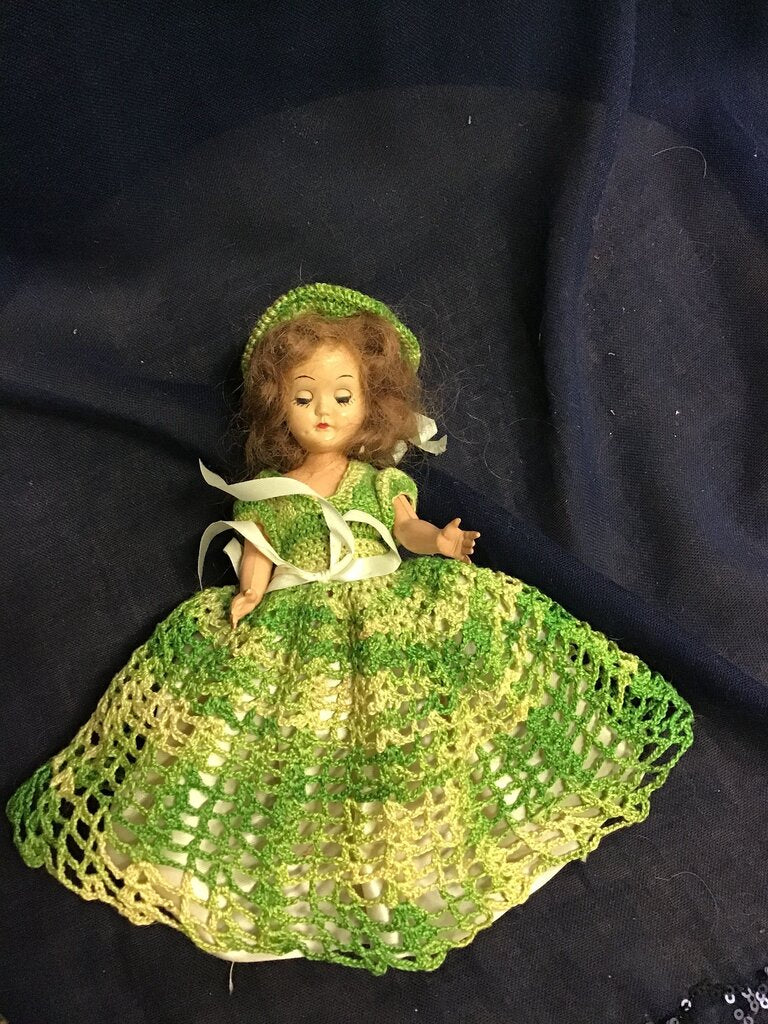 Vintage Green Crochet Dress Doll