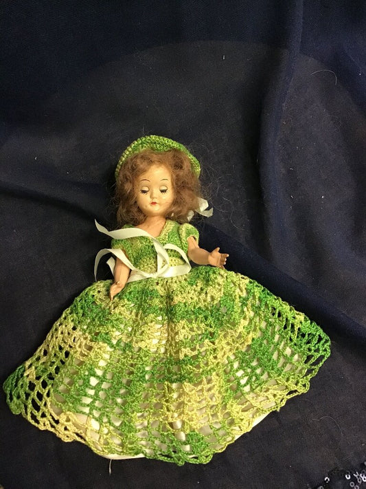 Vintage Green Crochet Dress Doll