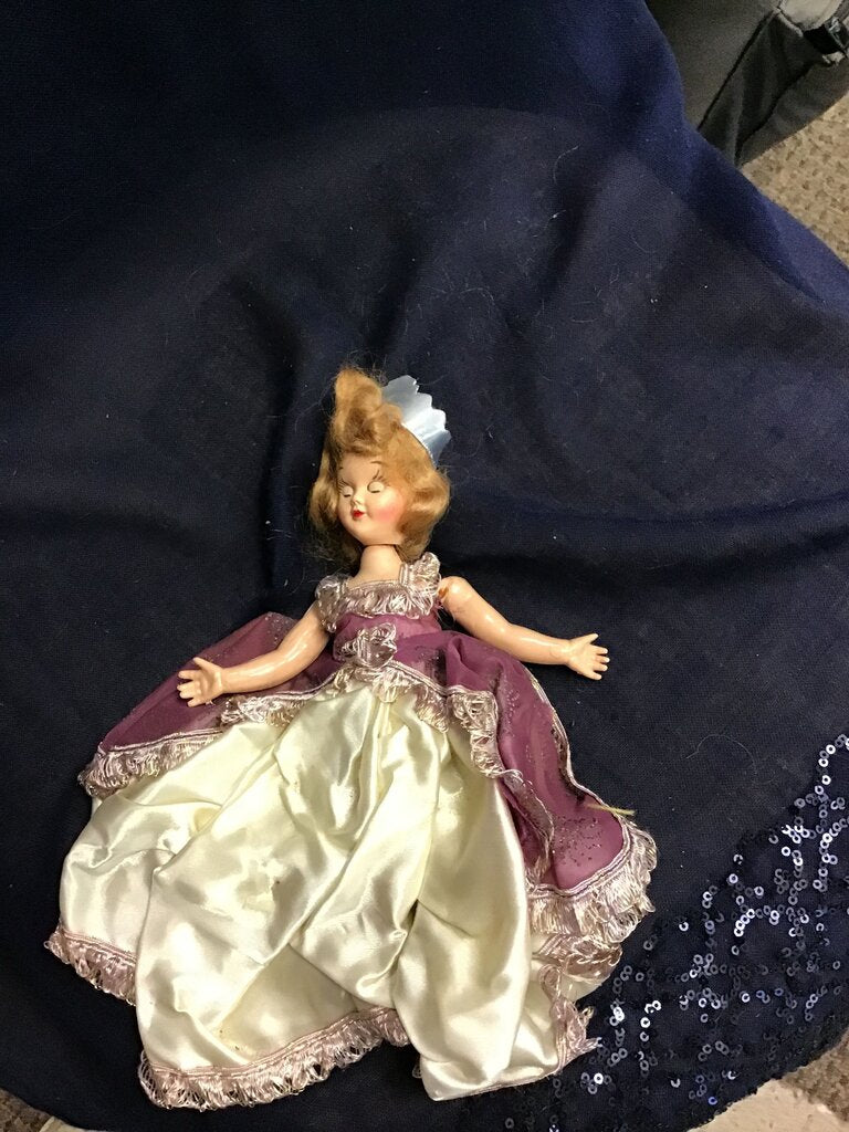Vintage Doll in Purple and White Dress
