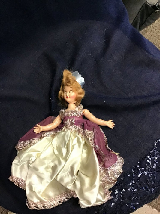 Vintage Doll in Purple and White Dress