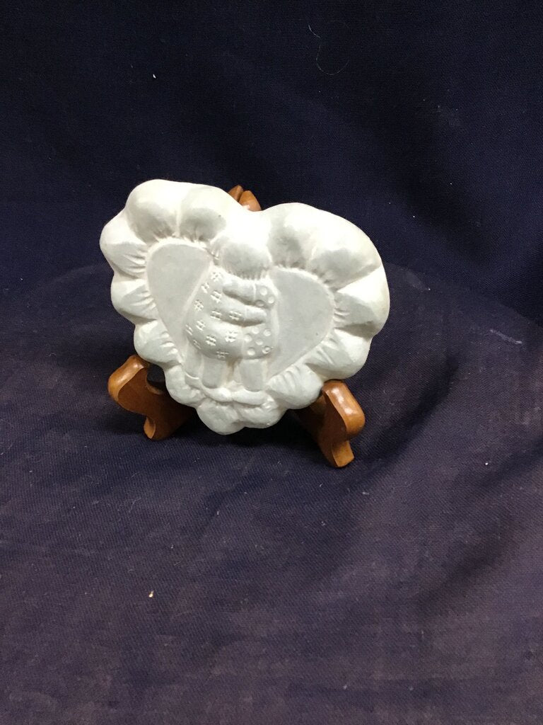 White Heart Sculpture with Hand Design