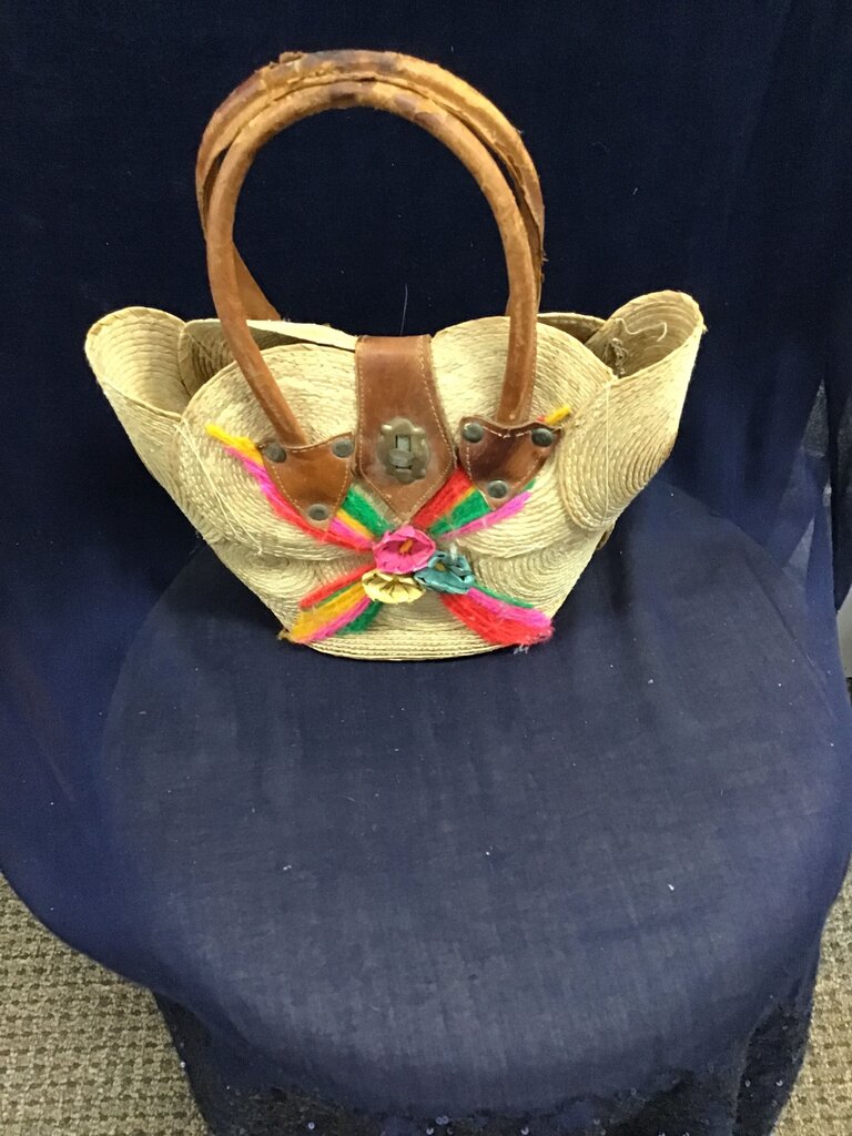 Woven Straw Handbag with Leather Handles