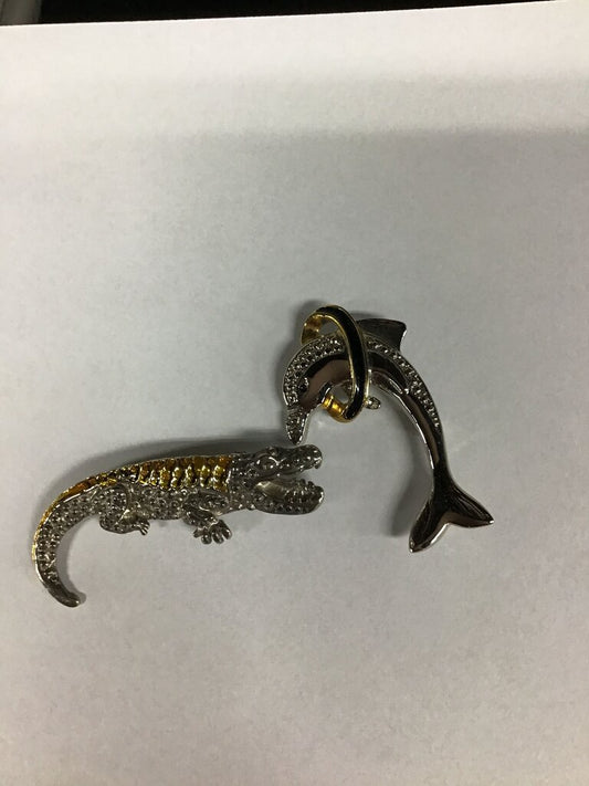 Crocodile and Dolphin Brooch Set