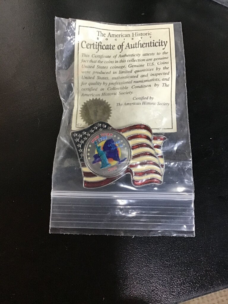 New York 1789 Commemorative Coin with American Flag Design