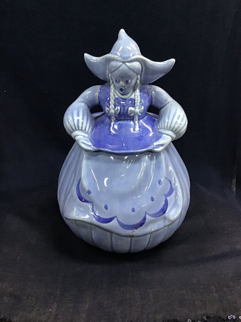 Vintage Red Wing Pottery Blue Ceramic Cookie Jar Dutch Girl