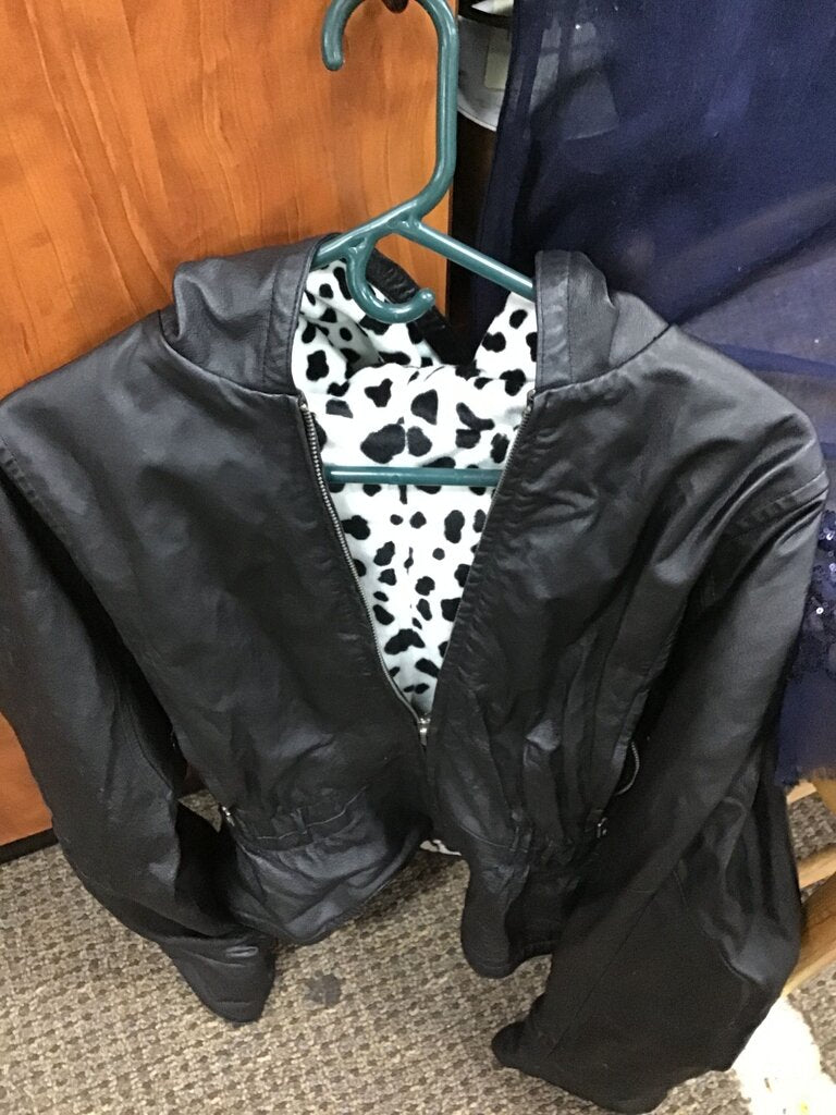 Vanna White Black Faux Leather Jacket withCow Print Lining