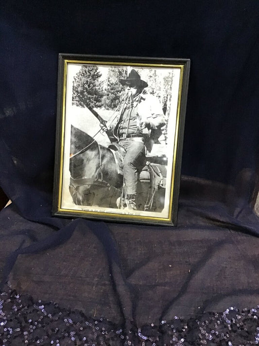 Vintage Framed Black and White Cowboy Photograph