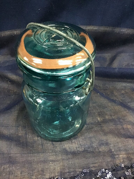 Antique Blue Glass Jar with Lid