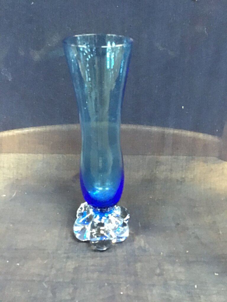 Blue Glass Vase with Crystal Base