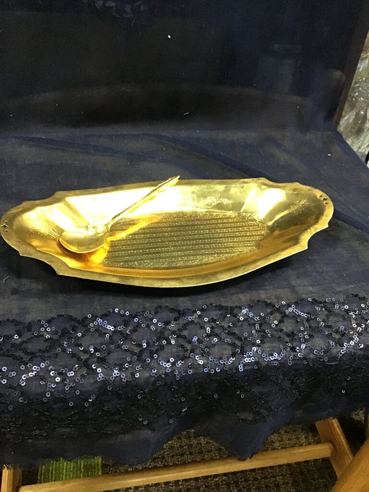Vintage Gold Plated Serving Tray with Spoon