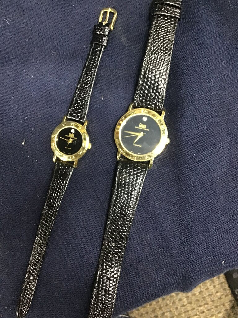 Gianni Gold Accent Black Leather Strap Watch Set