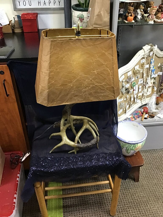 Antler Base Table Lamp with Gold Shade