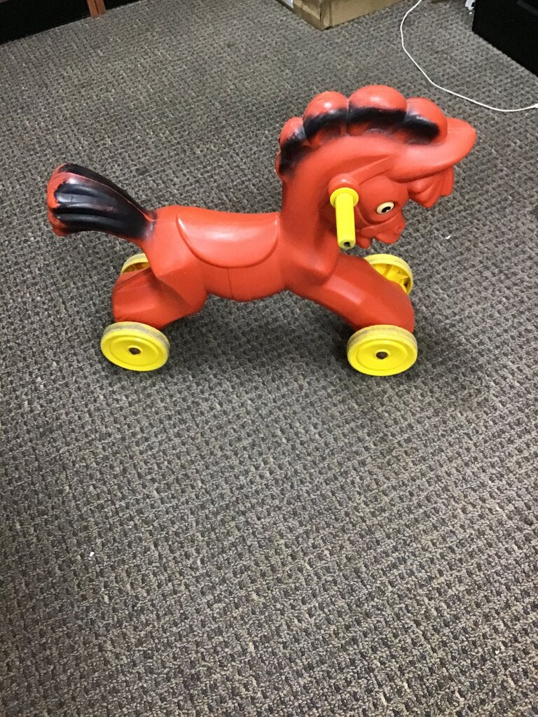 Vintage 1968 Empire Plastic Blow Mold Wheeled Riding Horse Toy