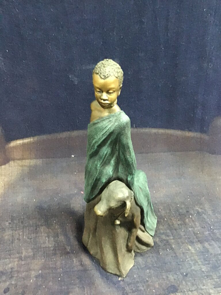 Bronze Statue of a Child with Dog