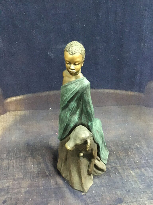 Bronze Statue of a Child with Dog