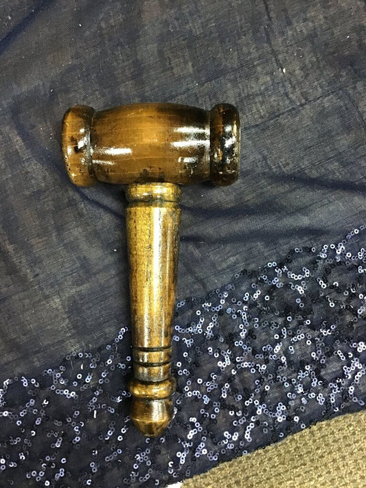 Wooden gavel with turned handle and barrel-shaped head